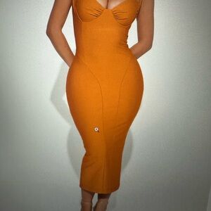 Fashion Nova Vibrant Orange Midi Dress